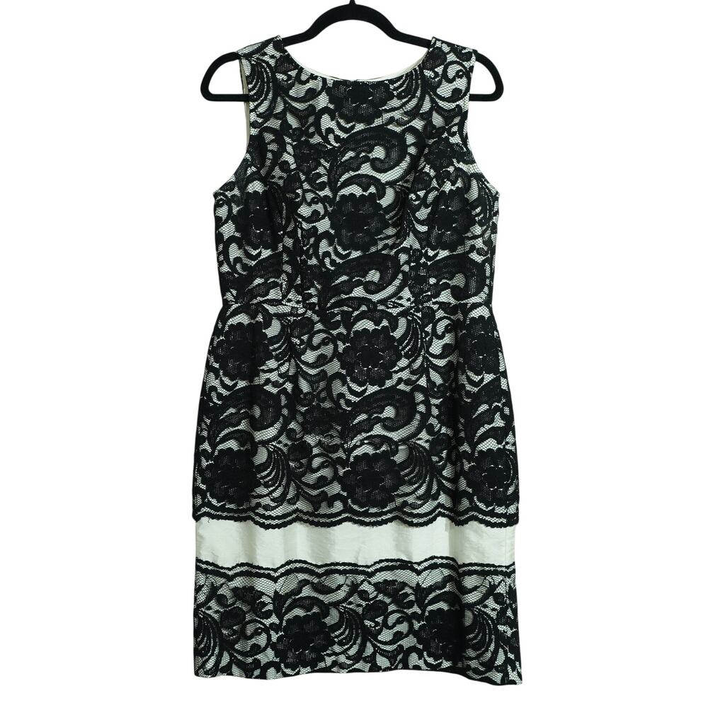 The limited Womens Sheath Dress Floral Lace Sleeveless Black White Size 10